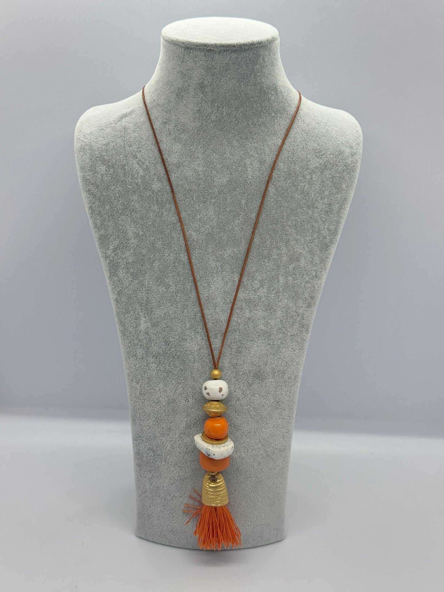 Turuncu Etnik Seramik Kolye