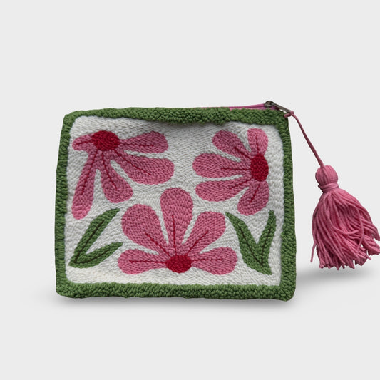Pink Flowers Punch Clutch Çanta
